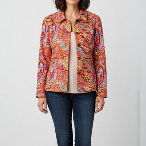 Coldwater Creek Colorful Jacket XS Pink Orange Boho Artsy Floral Art To Wear